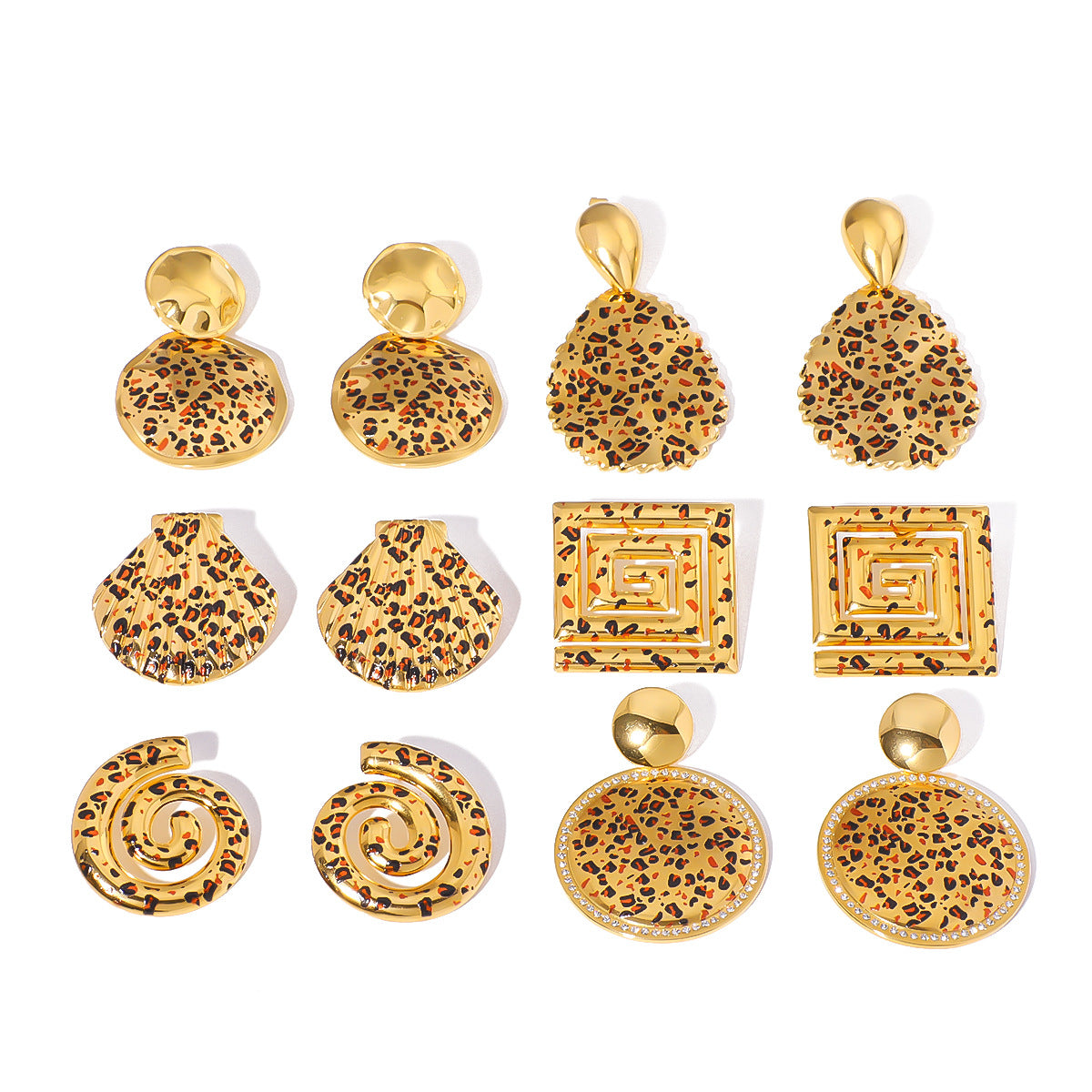 Ins Style Stainless Steel Texture Leopard Earrings Plated With 18K Gold And Diamond Retro Earrings Niche Female