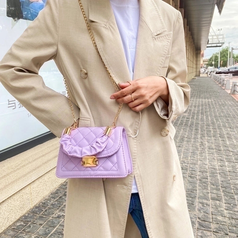 Women's Small Pu Leather Solid Color Fashion Square Lock Clasp Crossbody Bag