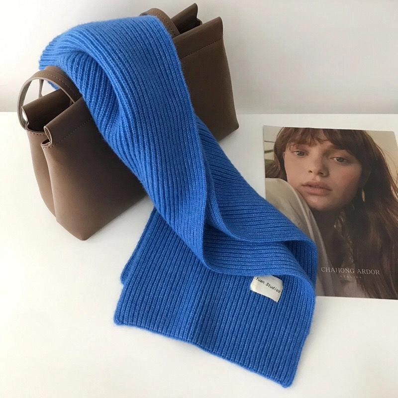Solid Color Knitted Scarf Women's Autumn And Winter  Student Wool Warm Thickened Scarf Couple Trendy Men Couple