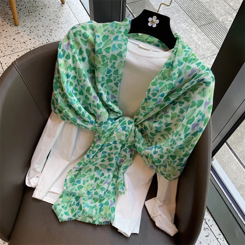 Women's Casual Cute Heart Shape Polyester Printing Shawl