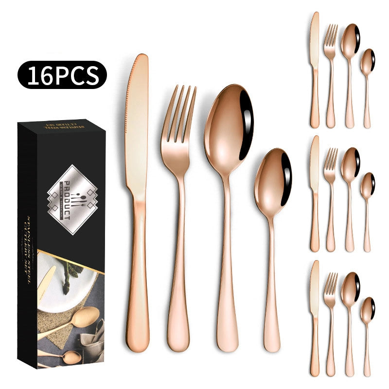 1010 Stainless Steel Tableware 24-piece Golden Steak Knife. Fork And Spoon Gift Box Western Tableware Suit