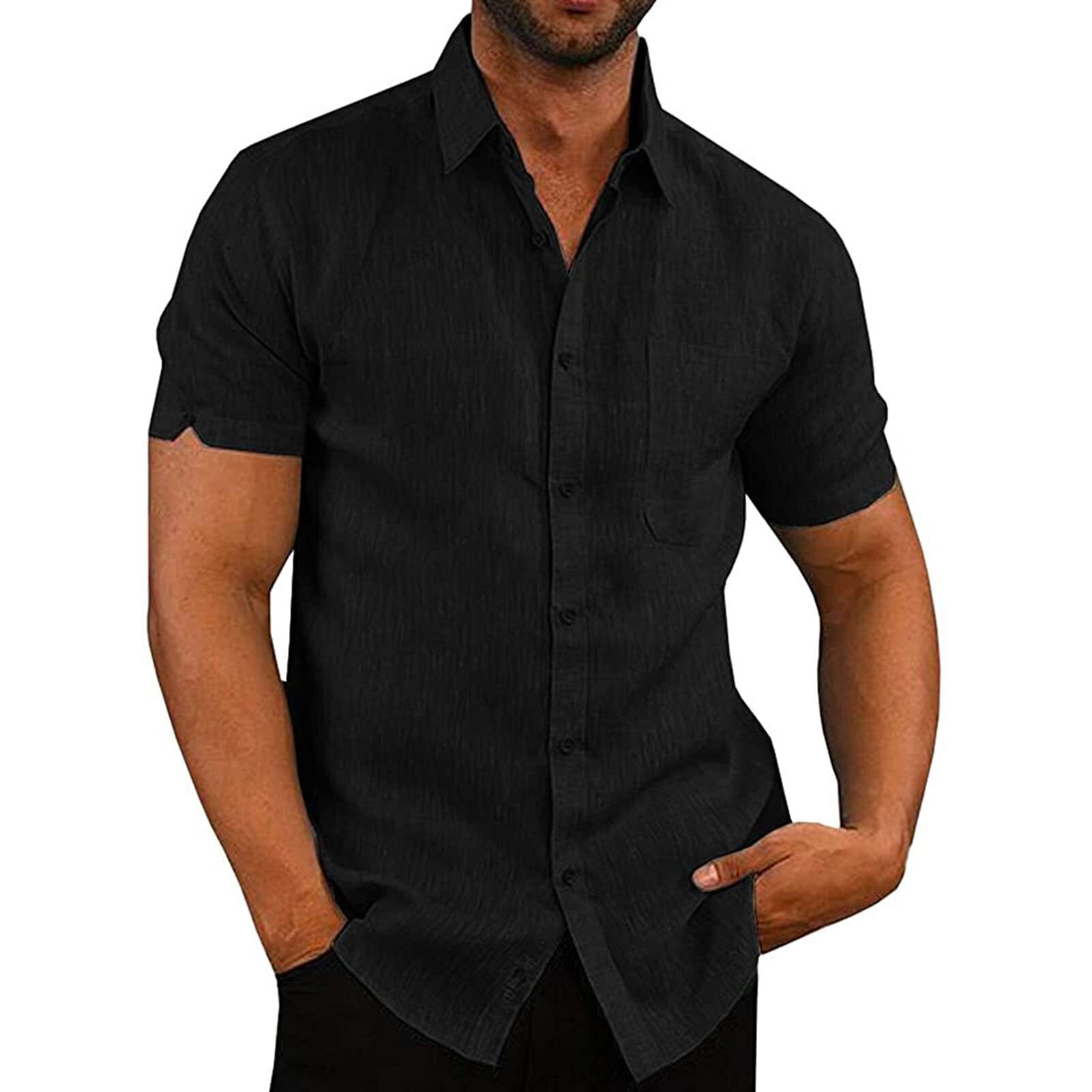 8-pack Mens Linen Shirts Short Sleeved Shirts Button Down Cotton Summer Casual Loose Fit Shirt Tops