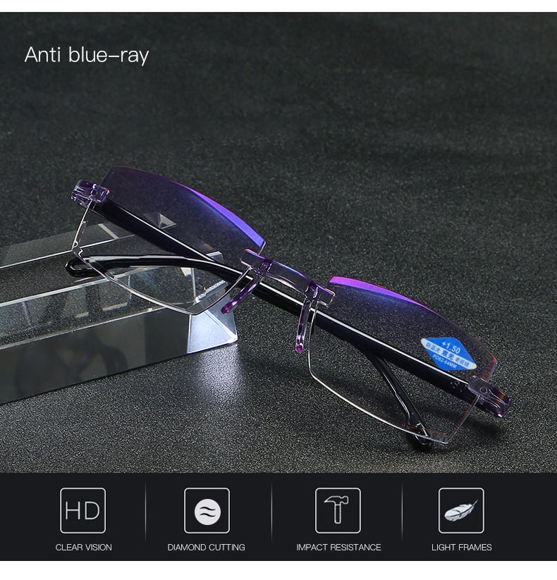 🔥Hot Sale🔥shape-grass® 2023 New Sapphire high hardness anti-blue progressive Far And Near Dual-Use Reading Glasses