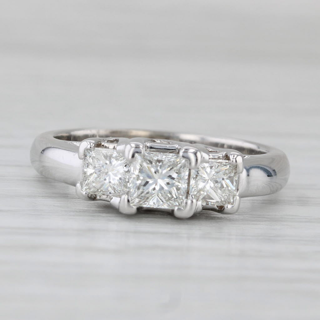 1.01ctw Princess Diamond 3-Stone Engagement Ring 14k White Gold Size 6.25