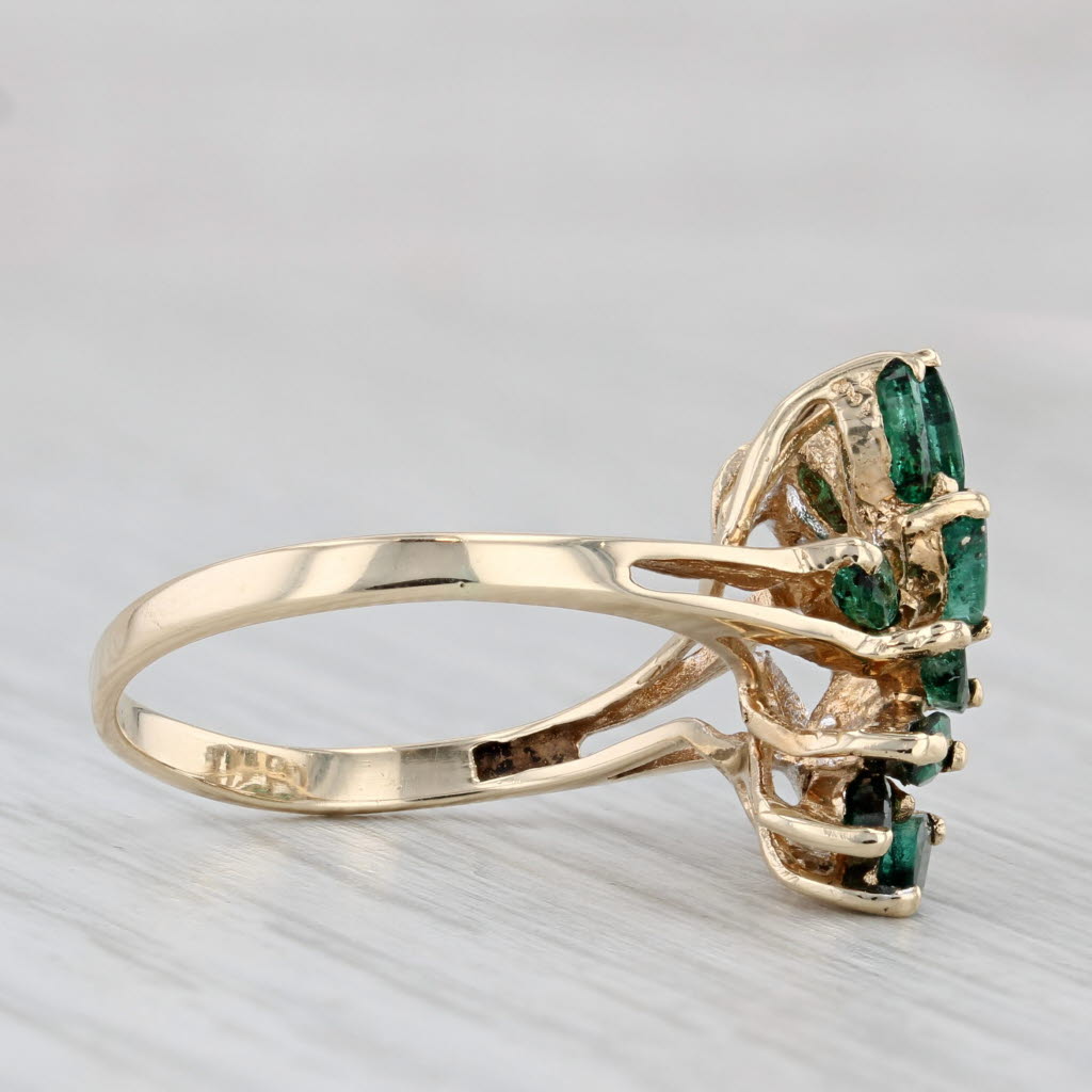 0.70ctw Diamond Emerald Spray Cluster Ring 10k Yellow Gold Size 7