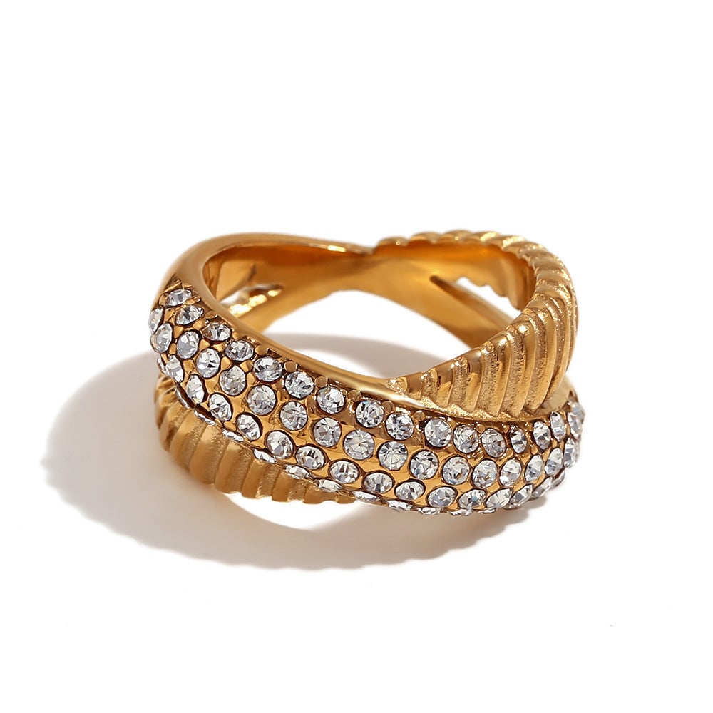 Fashion Niche Stripe Round Circle Geometric Stainless Steel 18K Gold Plated Rings