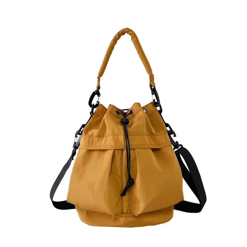 Women's Nylon Solid Color Classic Style Square String Shoulder Bag Bucket Bag