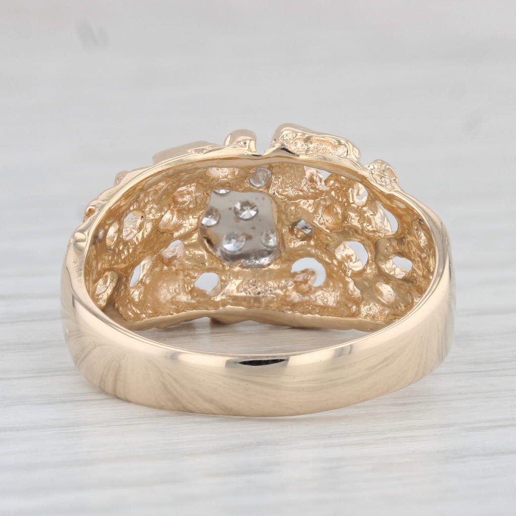 0.20ctw Diamond Cluster Nugget Ring 14k Yellow Gold Size 10.5 Men's