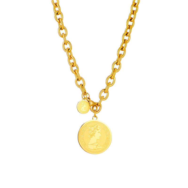 Coin Chain Geometric Titanium Steel Electroplating Necklaces