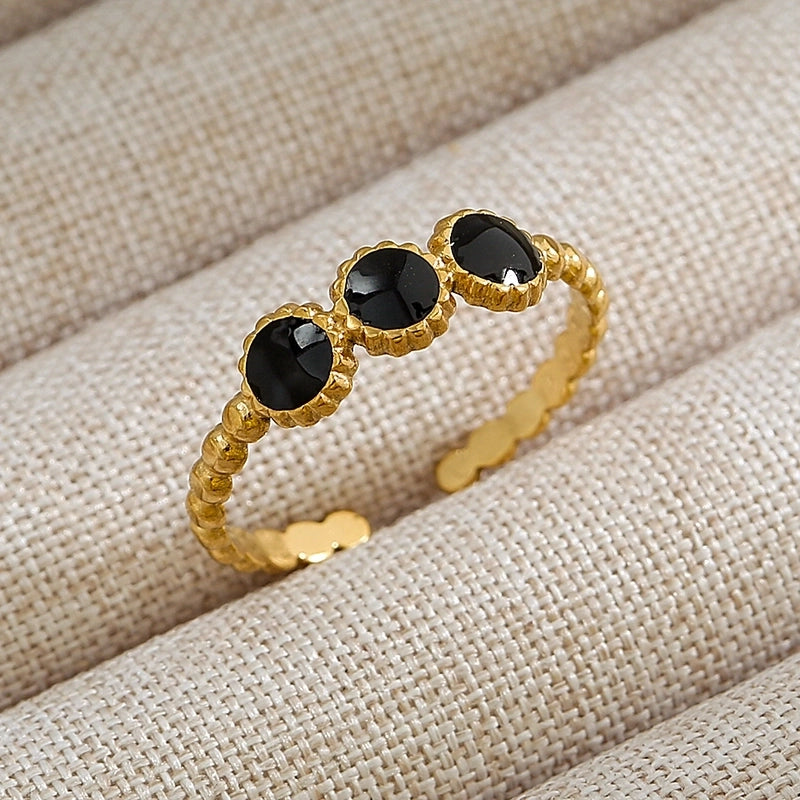 Rock Oversized Leaves Eye Flower 304 Stainless Steel Gem 18K Gold Plated Inlay Open Rings