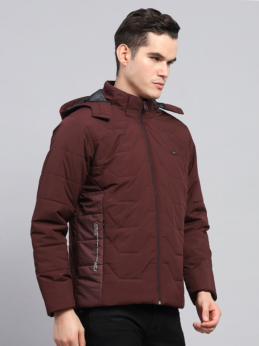 Men Maroon Solid Detachable Hood Full Sleeve Jacket