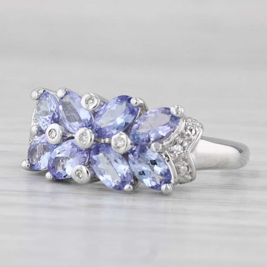 2.02ctw Tanzanite Diamond Cluster Ring 10k White Gold Size 7