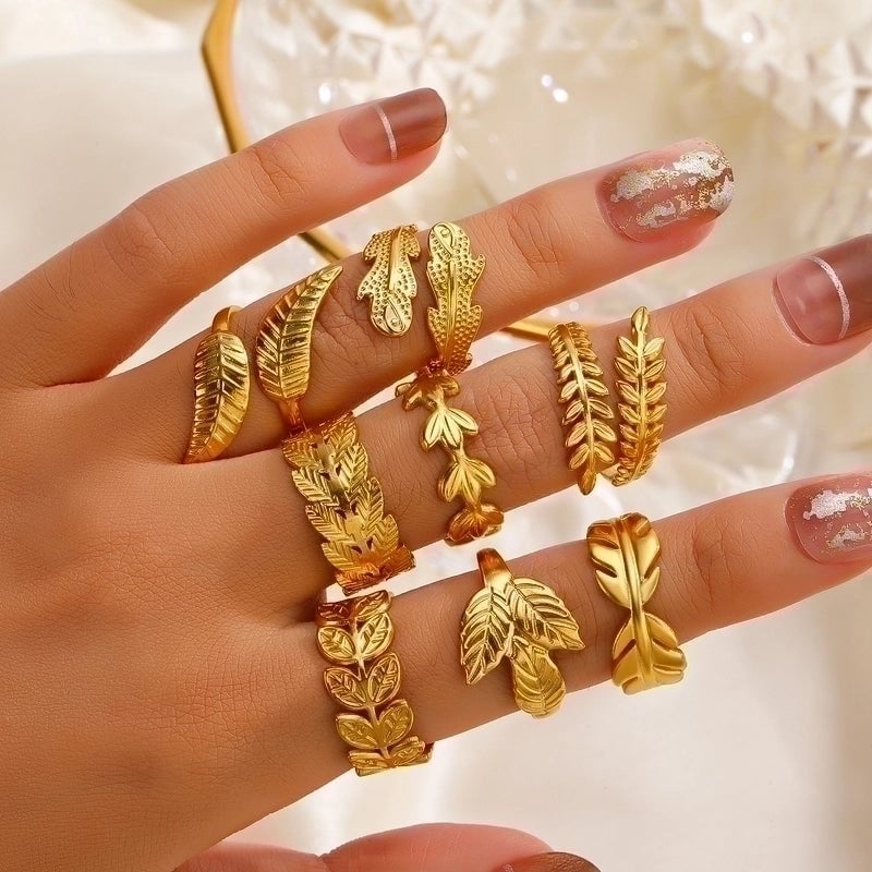 304 Stainless Steel 18K Gold Plated Minimalist Plating Leaf Open Ring