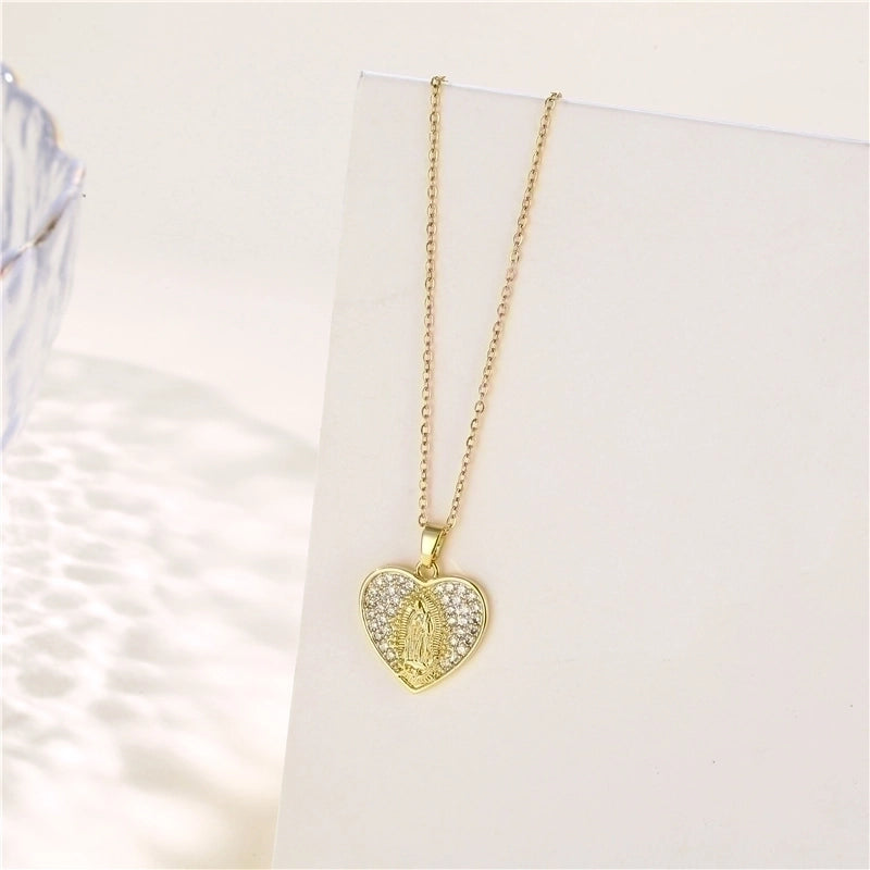 Stainless Steel Titanium Steel 18K Gold Plated INS Style Plating Inlay Human Faith Zircon Pendant Necklace