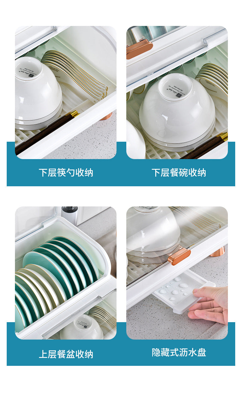 DUAL LAYERS DISHES RACK WITH LID