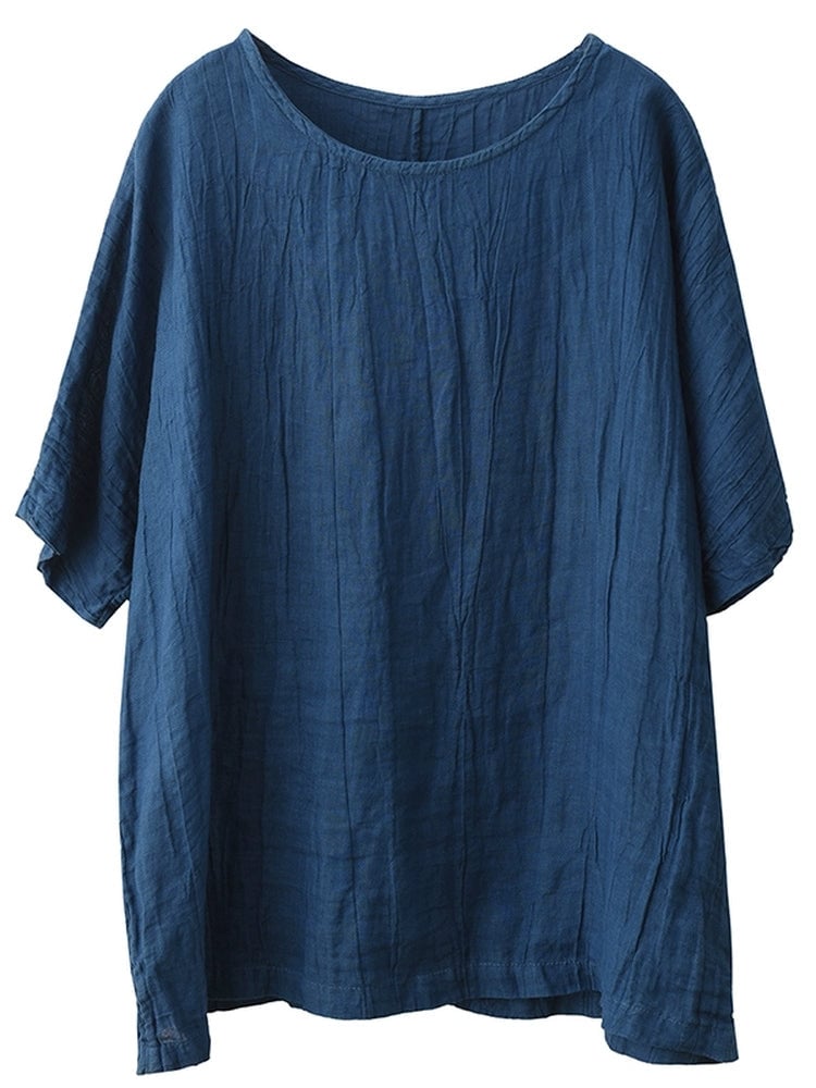 Women Summer Casual Pure Color O-Neck Shirt