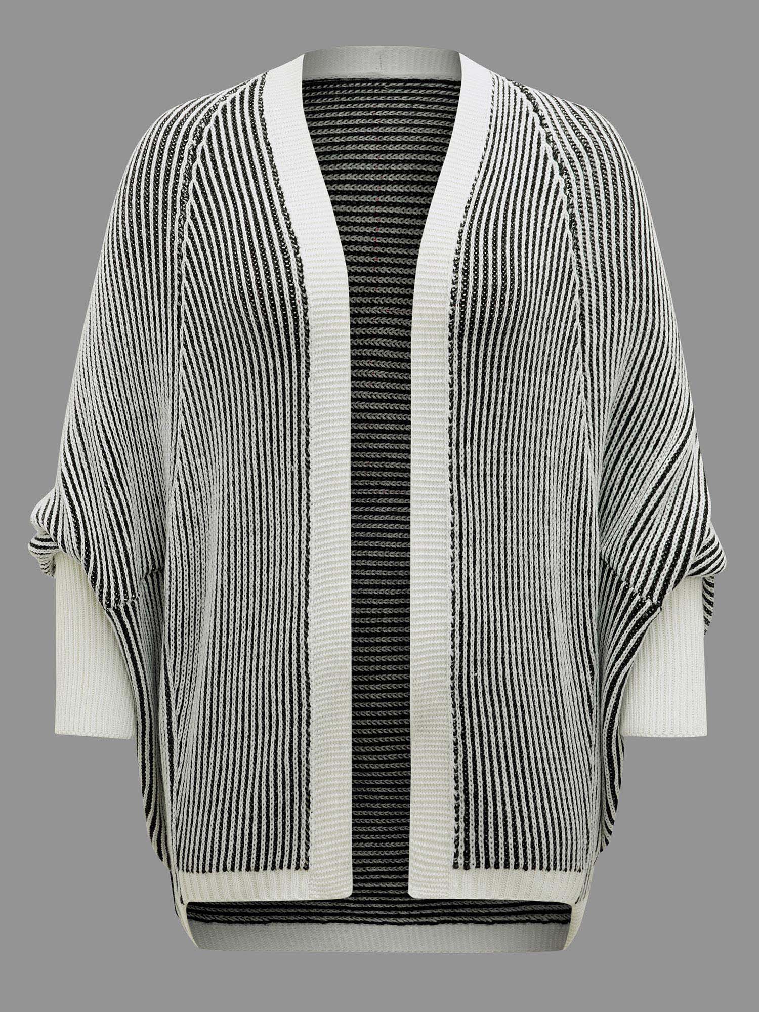 Striped Textured Kimono Collar Dolman Sleeve Cardigan