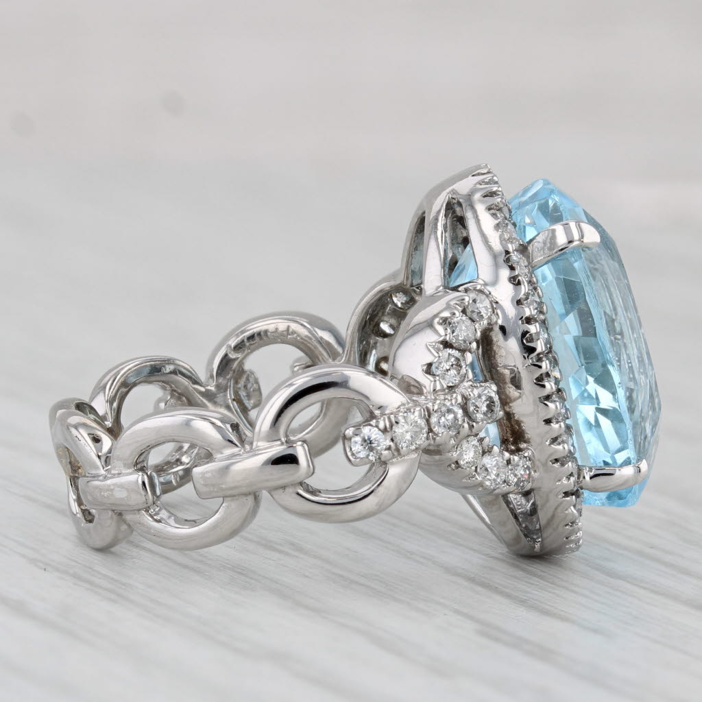 12.61ctw Blue Topaz Diamond Halo Ring 14k White Gold Size 6.75