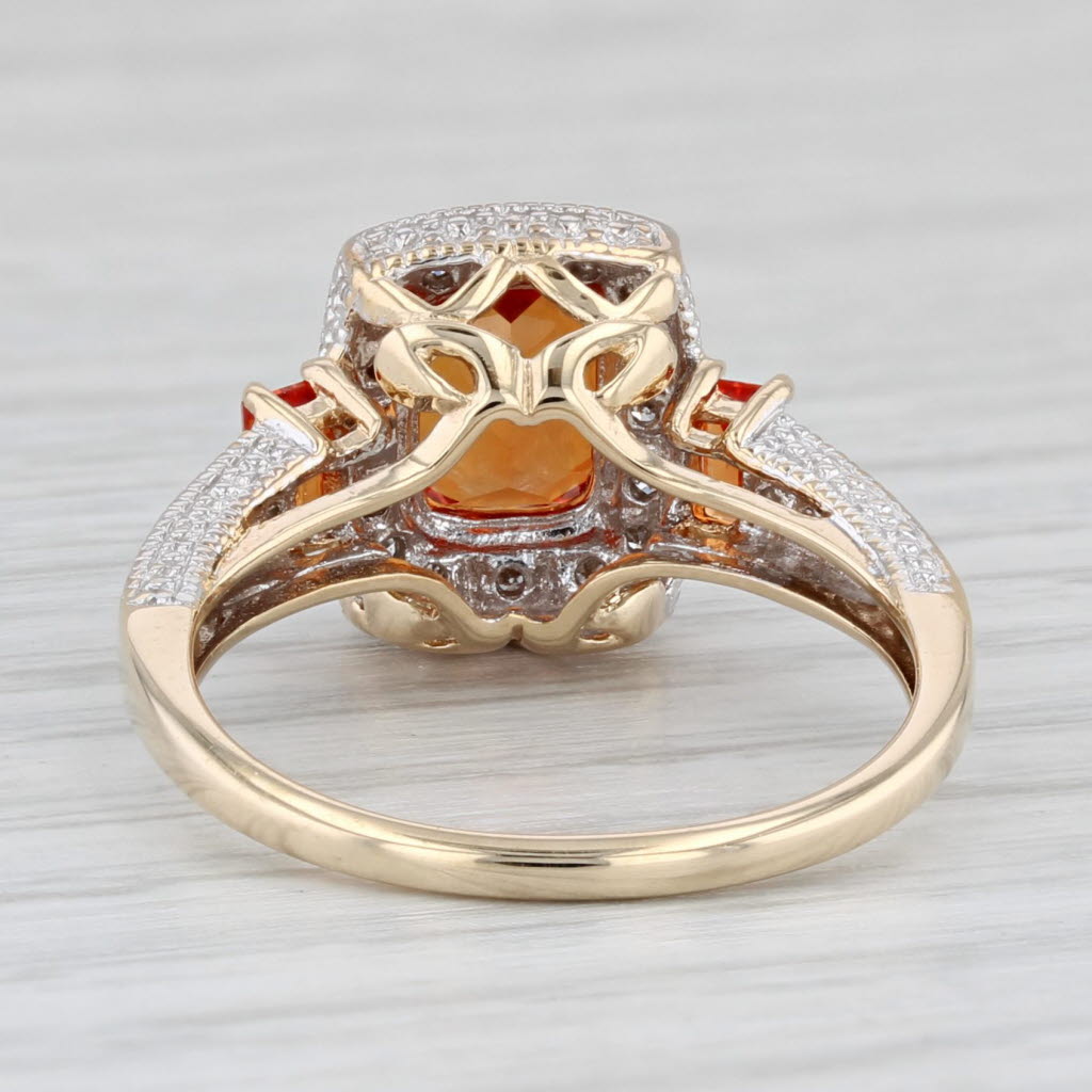 2.36ctw Lab Created Orange Sapphire Diamond Halo Ring 10k Yellow White Gold Sz 7