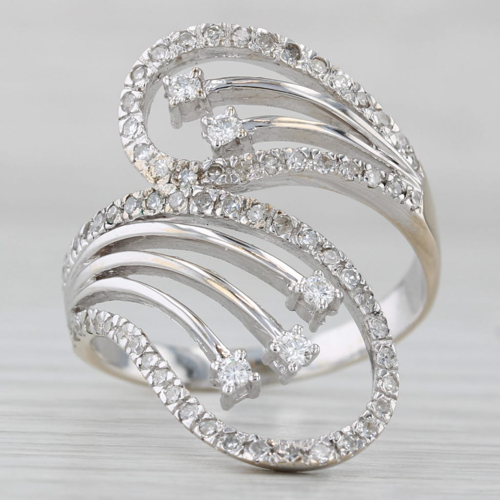 0.52ctw Diamond Shooting Stars Bypass Ring 18k White Gold Size 10 Cocktail