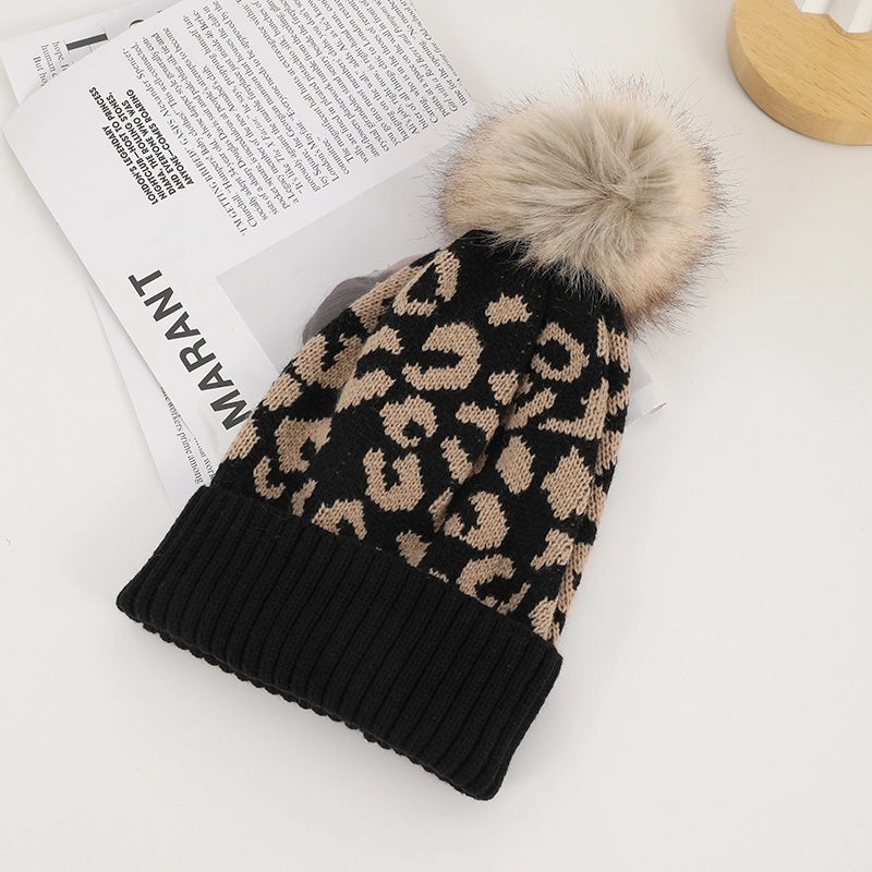Unisex Casual Preppy Style Streetwear Leopard Eaveless Wool Cap