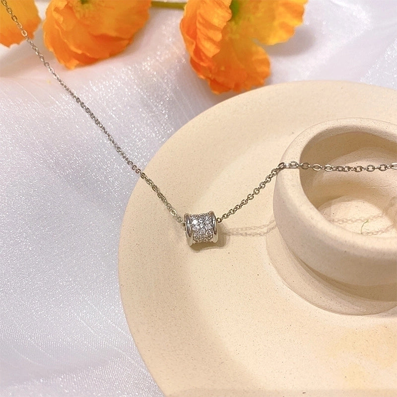 Titanium Steel Lady Inlay Heart Shape Flower Artificial Gemstones Pendant Necklace