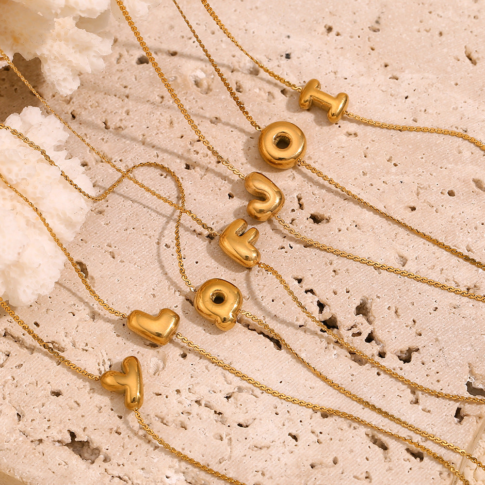 Fashionable Niche Personality Hot Style Simple Hand Jewelry Stainless Steel Plated 18K Gold Bubble Letter S Chain Bracelet
