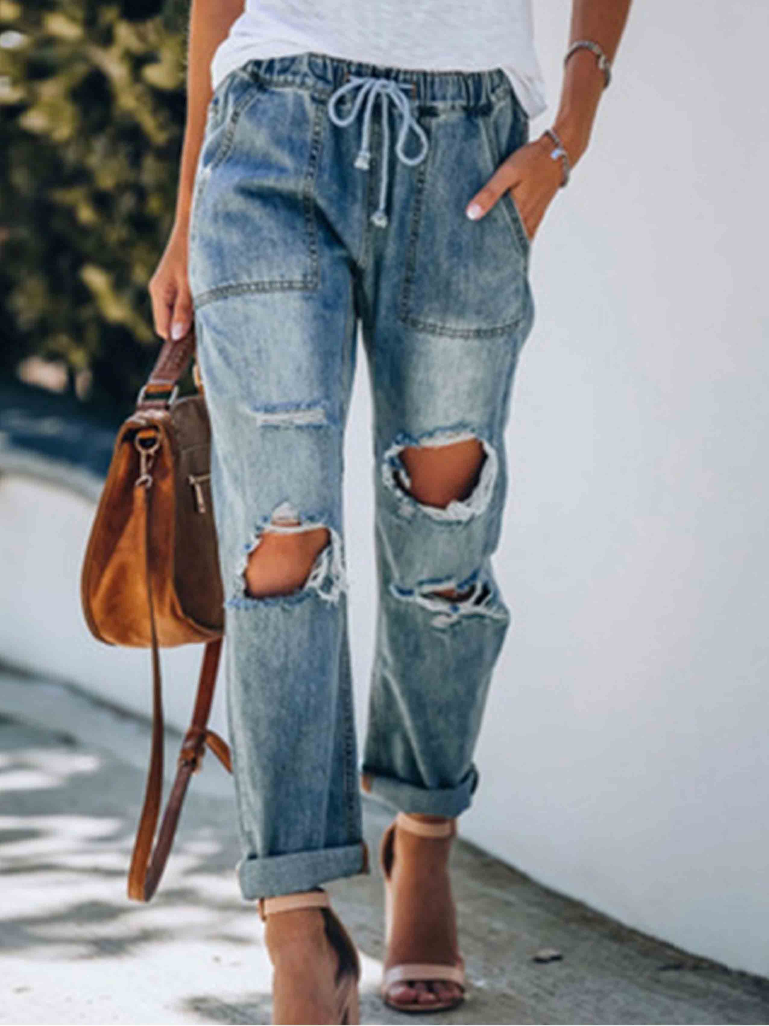 ripped Lace-Up Jeans