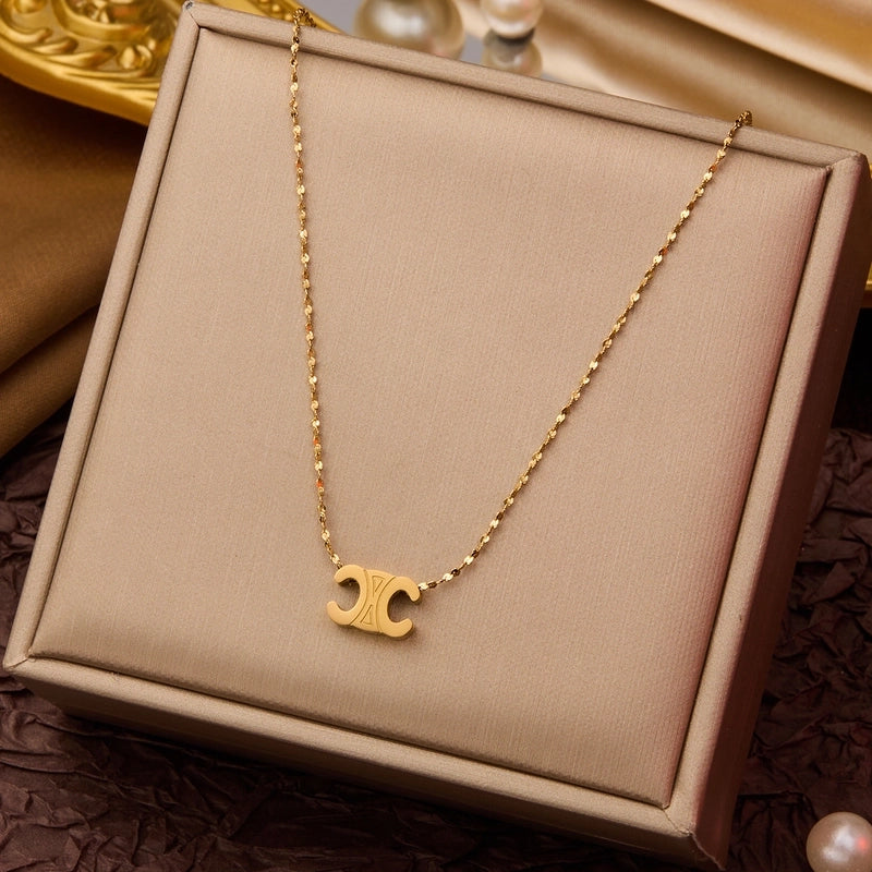 Elegant Minimalist Geometric Flower Bow Knot Titanium Steel Plating Pendant Necklace