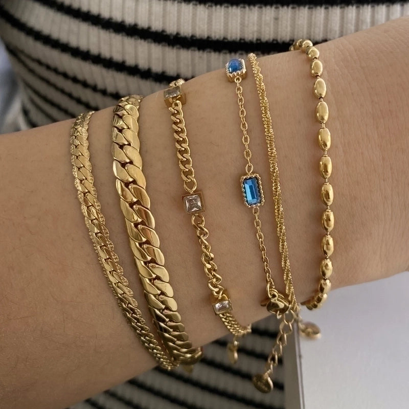 2 Pieces IG Style Modern Style Square Solid Color 304 Stainless Steel 16K Gold Plated White Gold Plated Gold Plated Zircon Bracelets In Bulk