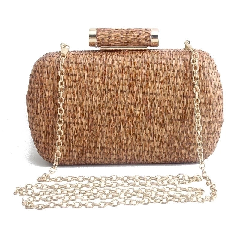 Coffee Gold Straw Solid Color Oval Evening Bags
