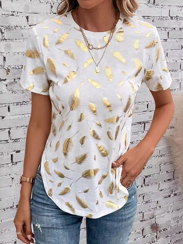 Loose Short Sleeves Bronzing Round-Neck T-Shirts Tops
