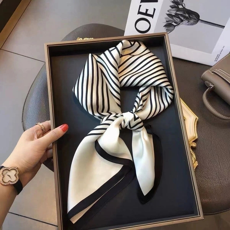 Women's Elegant Minimalist Flower Satin Printing Silk Scarf
