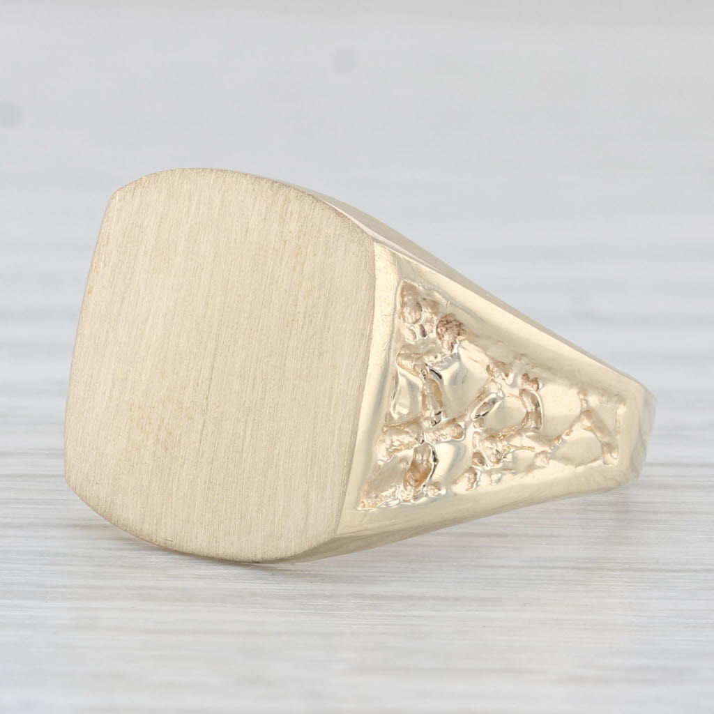 Engravable Signet Ring 10k Yellow Gold Nugget Band Size 10 Men's