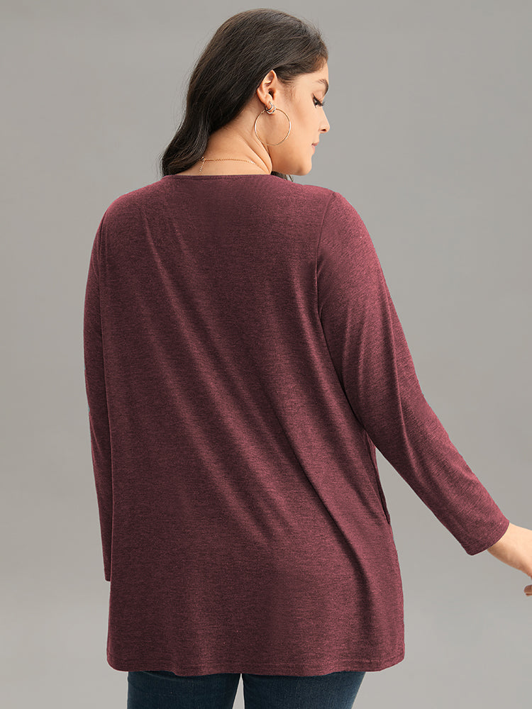 Solid Heather Round Neck Plicated Detail T-shirt