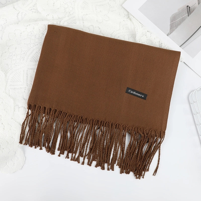 Solid Color Cashmere Tassel Scarf  Autumn And Winter Warm Scarf Simple Style Air Conditioning Shawl