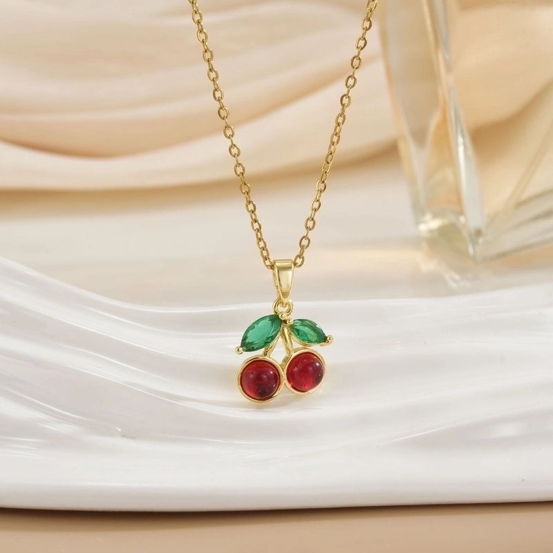 Minimalist Cherry Titanium Steel Plating Pendant Necklace