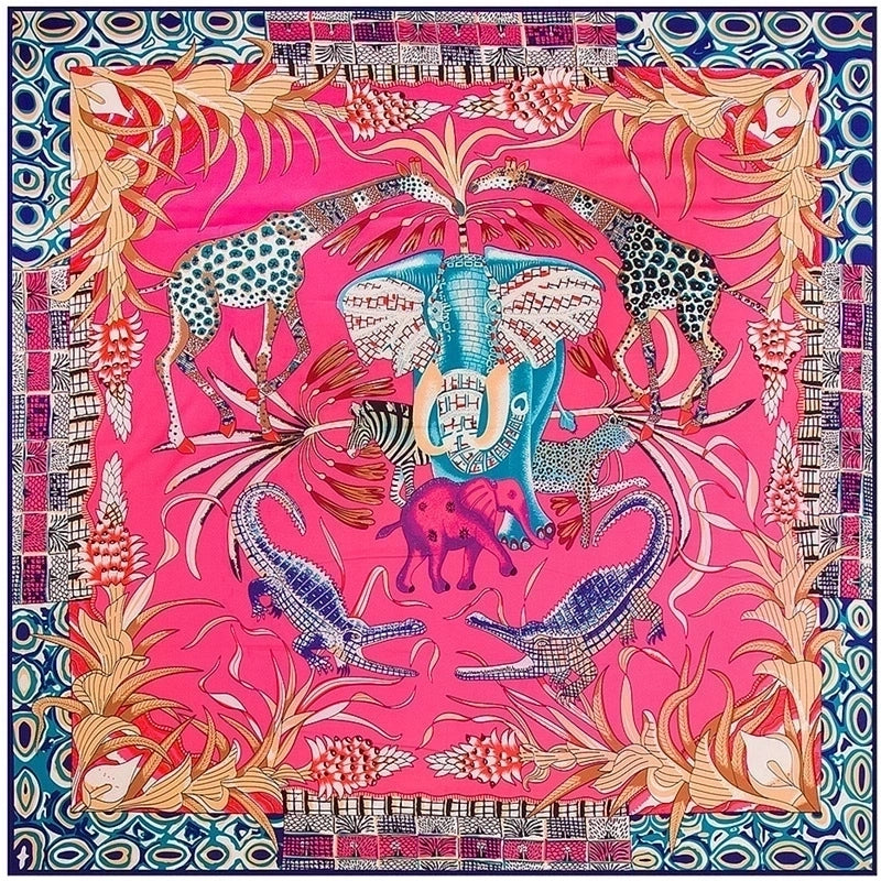 130cm Elephant Giraffe Ladies Twill Large Square Scarf Shawl Sunscreen