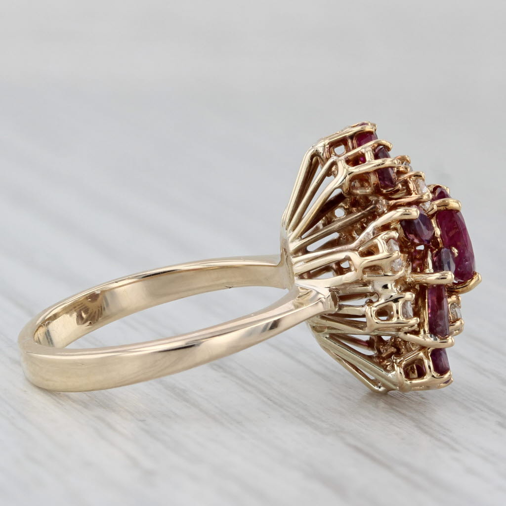 2.16ctw Ruby Diamond Cluster Cocktail Ring 14k Yellow Gold Size 5.75