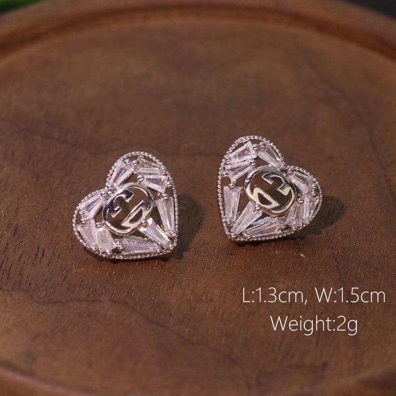 1 Pair Minimalist Leaf Moon Heart Shape Inlay Copper Zircon Drop Earrings Ear Studs