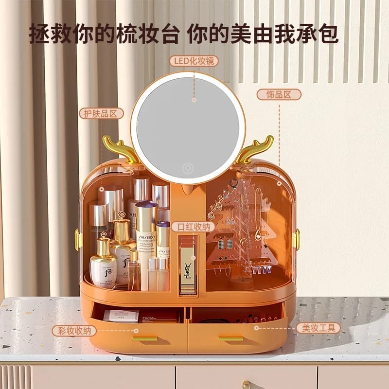 DESKTOP LED DOUBLE DOOR COSMETIC ORGANIZER