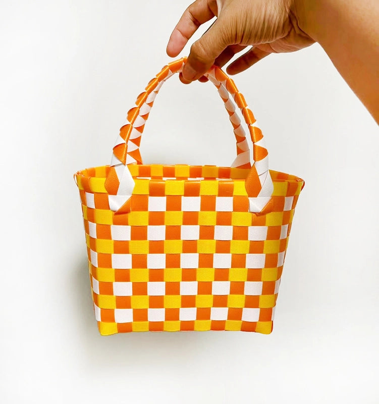 Women's PVC Color Block Plaid Vacation Weave Square Open Square Bag