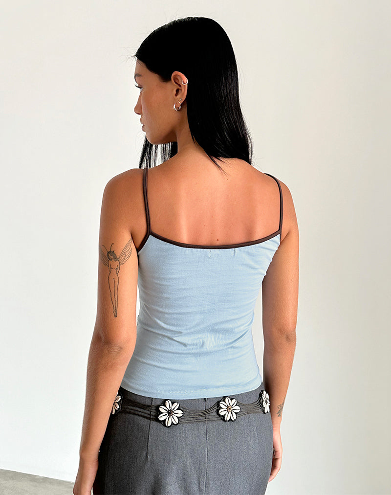 Solani Top in Nantucket Blue with Deep Mahogony Binding