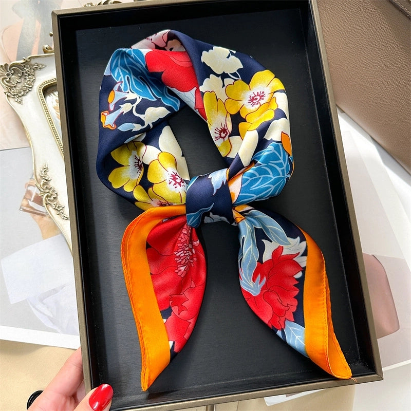 Unisex Casual Minimalist Stripe Flower Polyester Satin Printing Silk Scarf