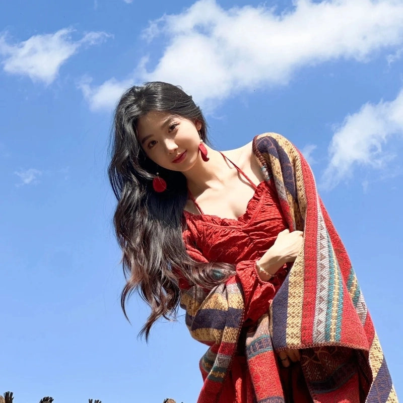 Women's Ethnic Style Color Block Polyester Shawl