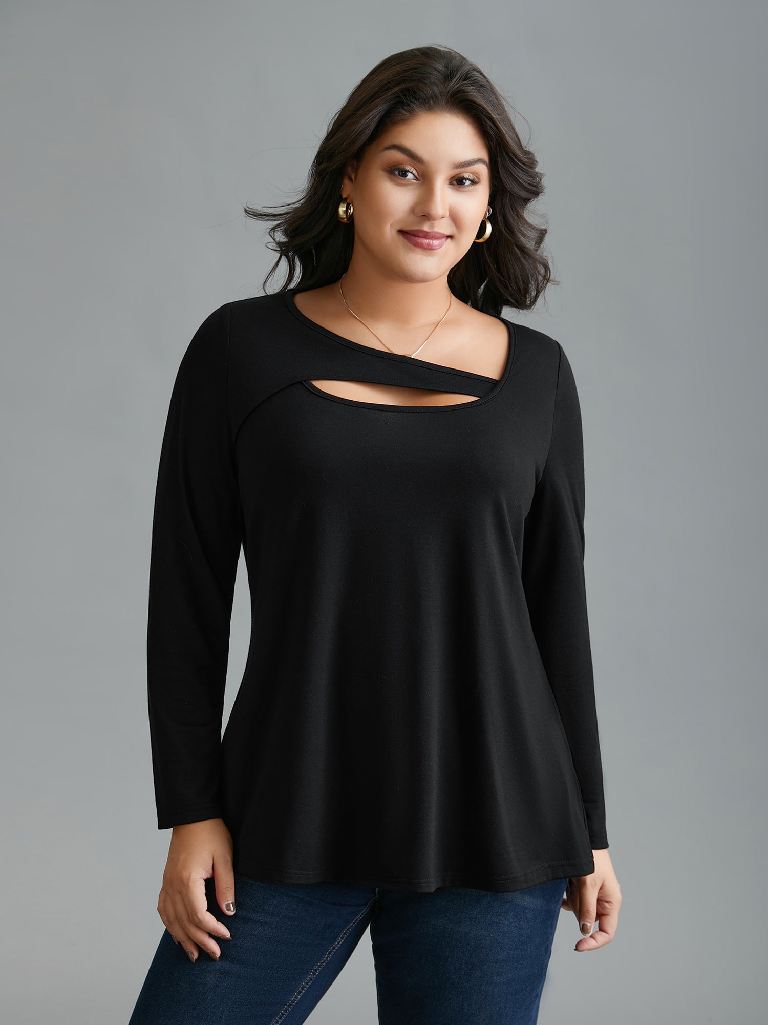 Asymmetrical Neckline Long Sleeve T-shirt