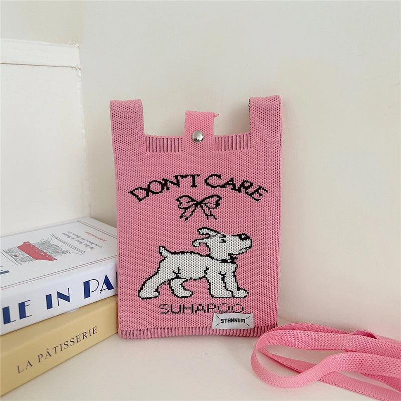 Women's Small Knit Cartoon Cute Bucket Magnetic Buckle Phone Wallets