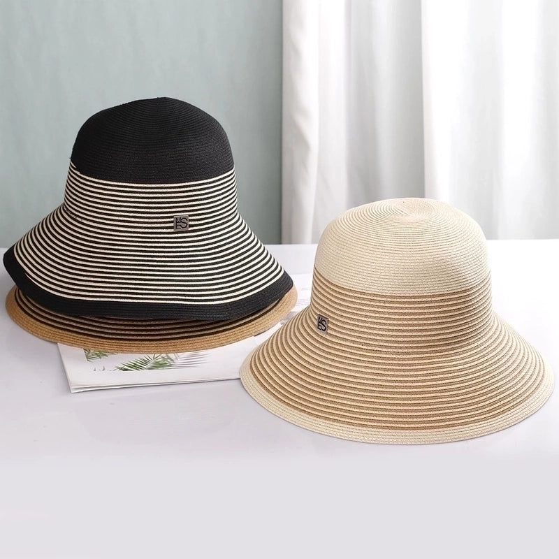 Women's Vacation Stripe Big Eaves Straw Hat