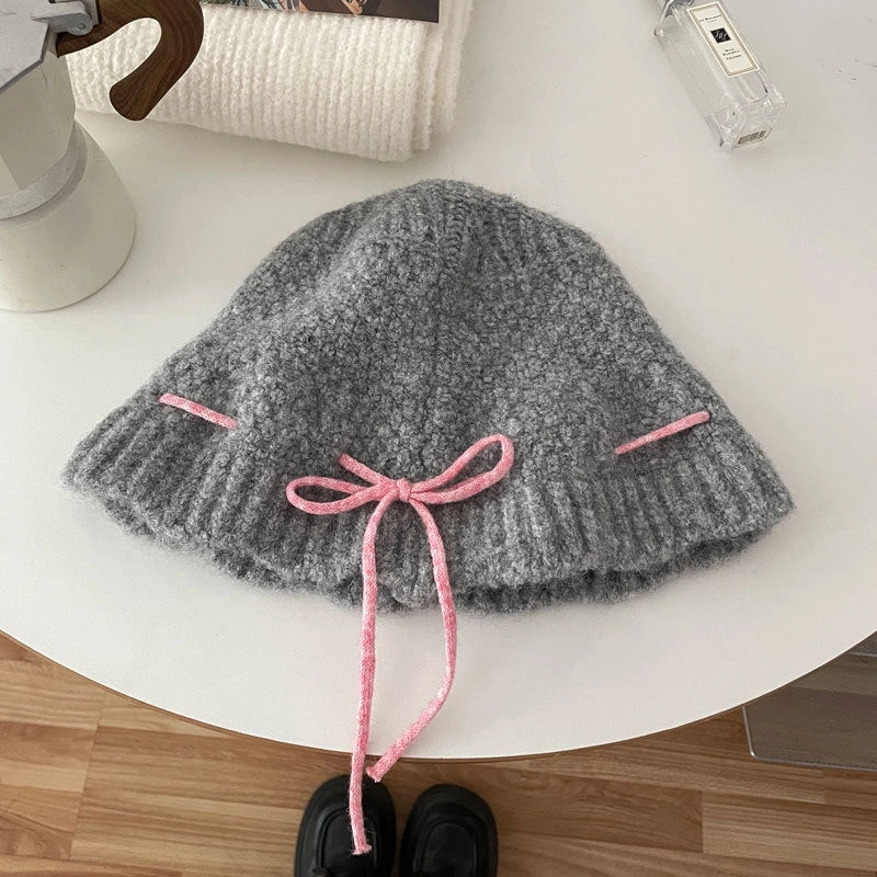 Women's Casual Sweet Bow Knot Spandex Polyester Acrylic Knitted Scarf Hat Gloves