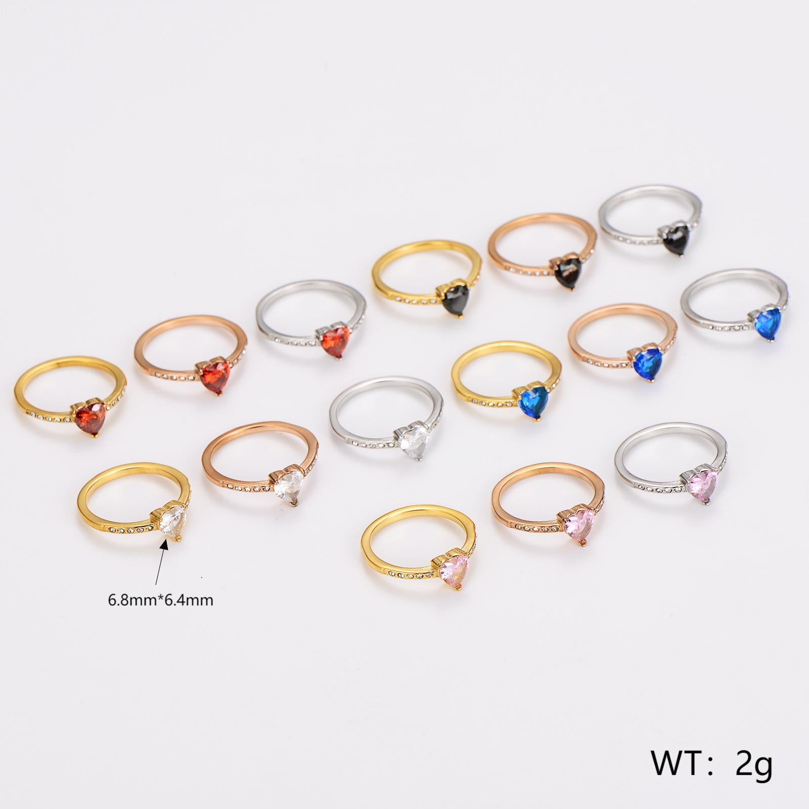 Aml Stainless Steel Inlaid Heart Zircon Colored Diamond Ring All-Match Ring
